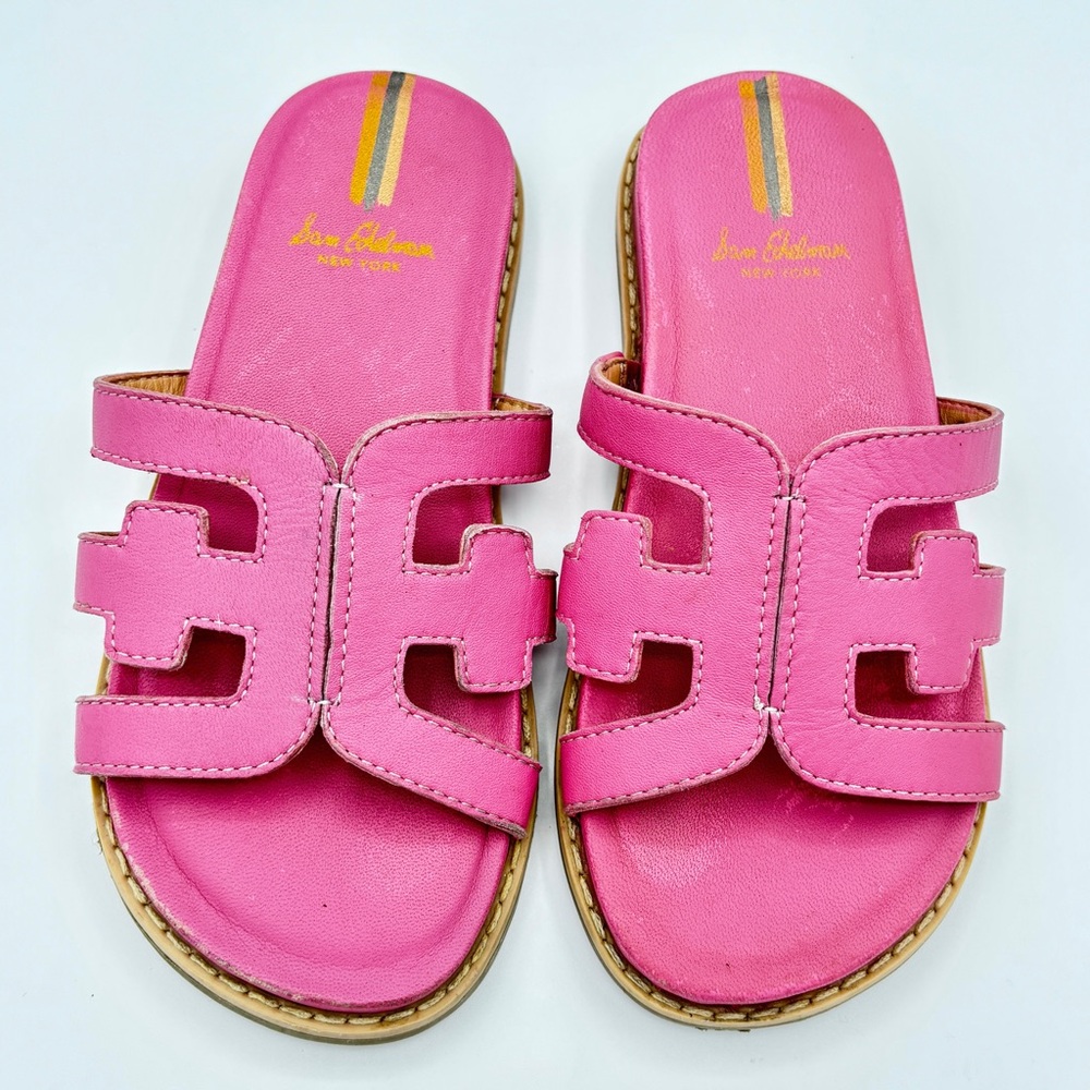 Sam Edelman Girls Mini Valeri Carmine Rose Leather Slip On Sandals Size 13